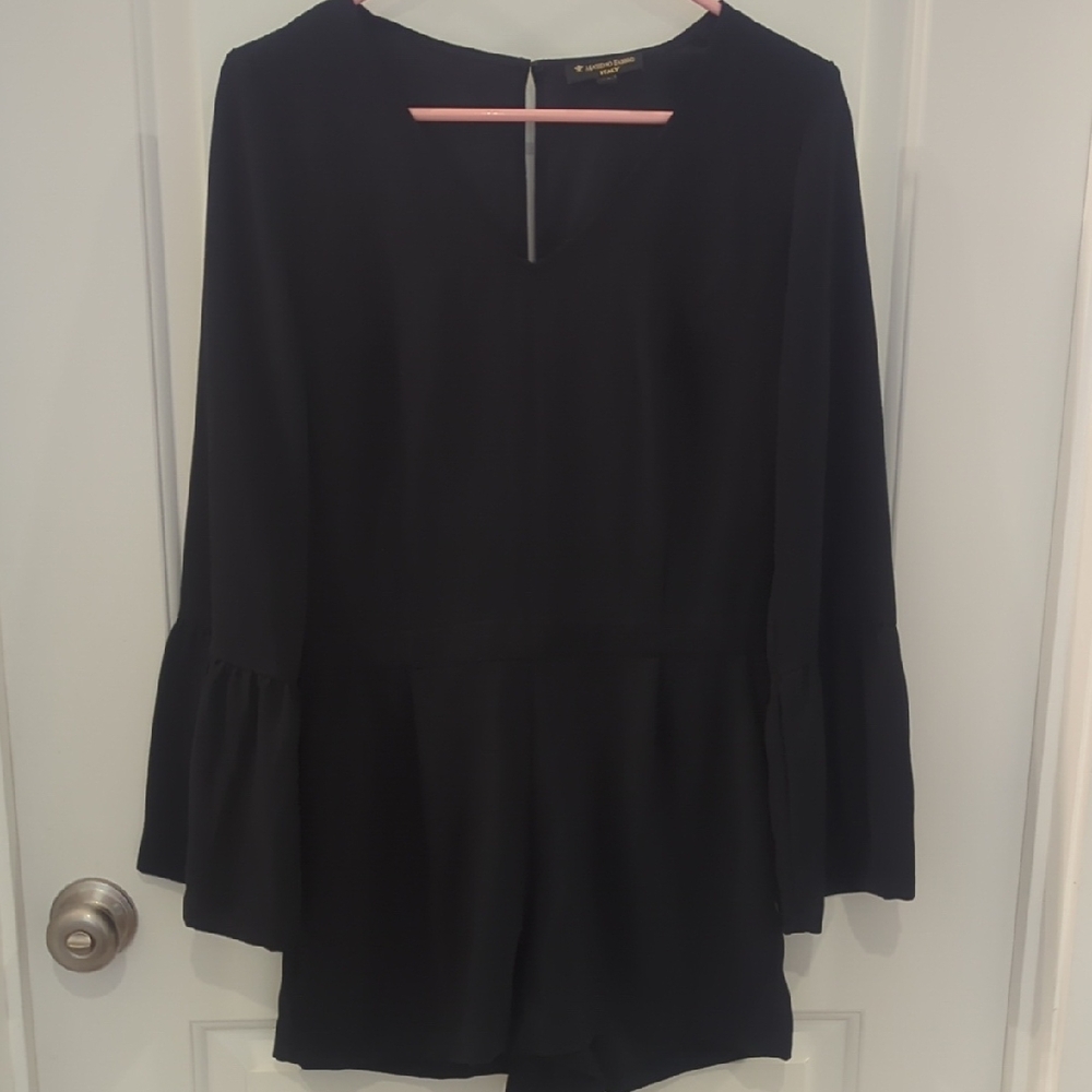 Massimo Fabbro Italy Black Long Bell Sleeve Romber With Keyhole Back